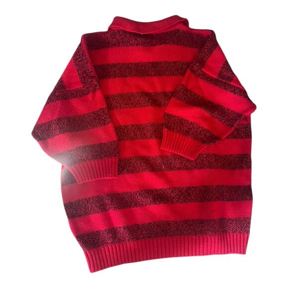Vtg Red Striped Rugby Collared Kurt Cobain Preppy Grunge Knit Sweater One Size - Picture 4 of 6